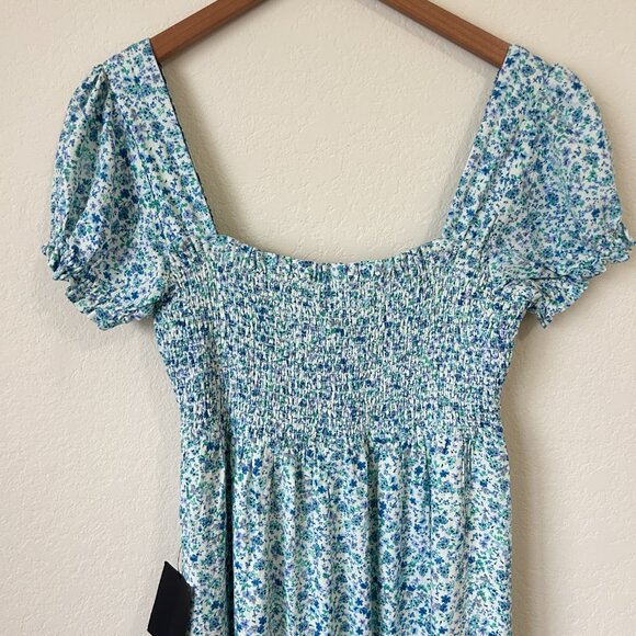 New Lulus Dress Womens Medium Blue Ready to Bloom Floral Smocked Tiered Maxi M - Picture 8 of 9